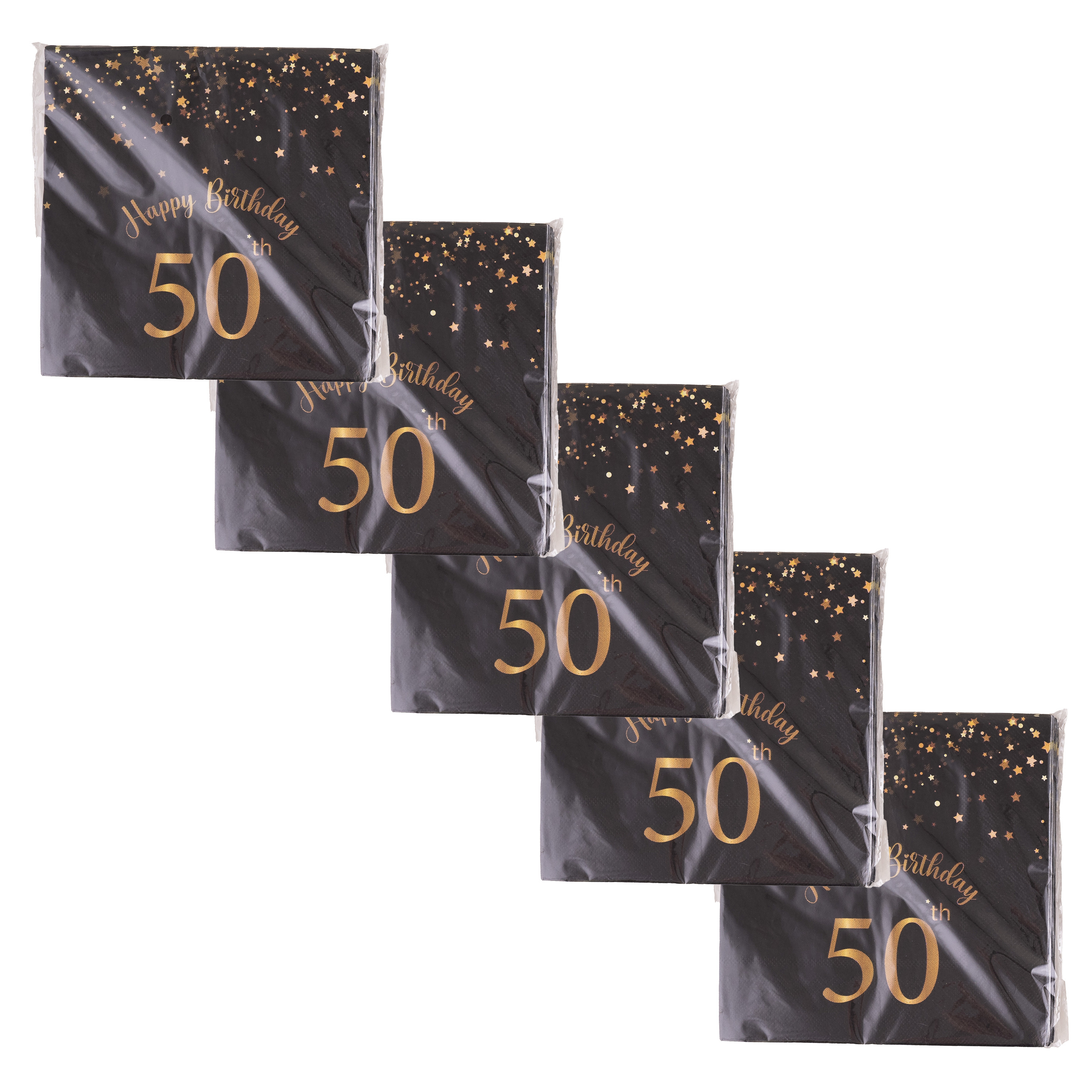 Funny Fashion Verjaardag feest servetten - leeftijd 50 jaar - 100x stuks - zwart/goud - 33 x 33 cm -