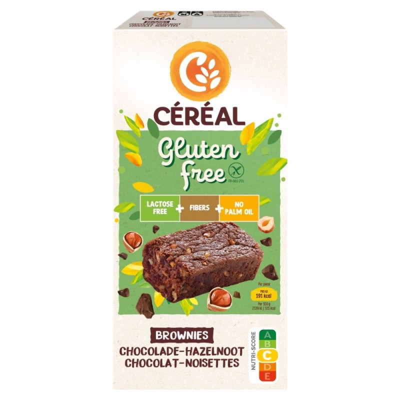 Céréal Brownies chocolade & hazelnoot gluten- lactosevrij 150 Gram