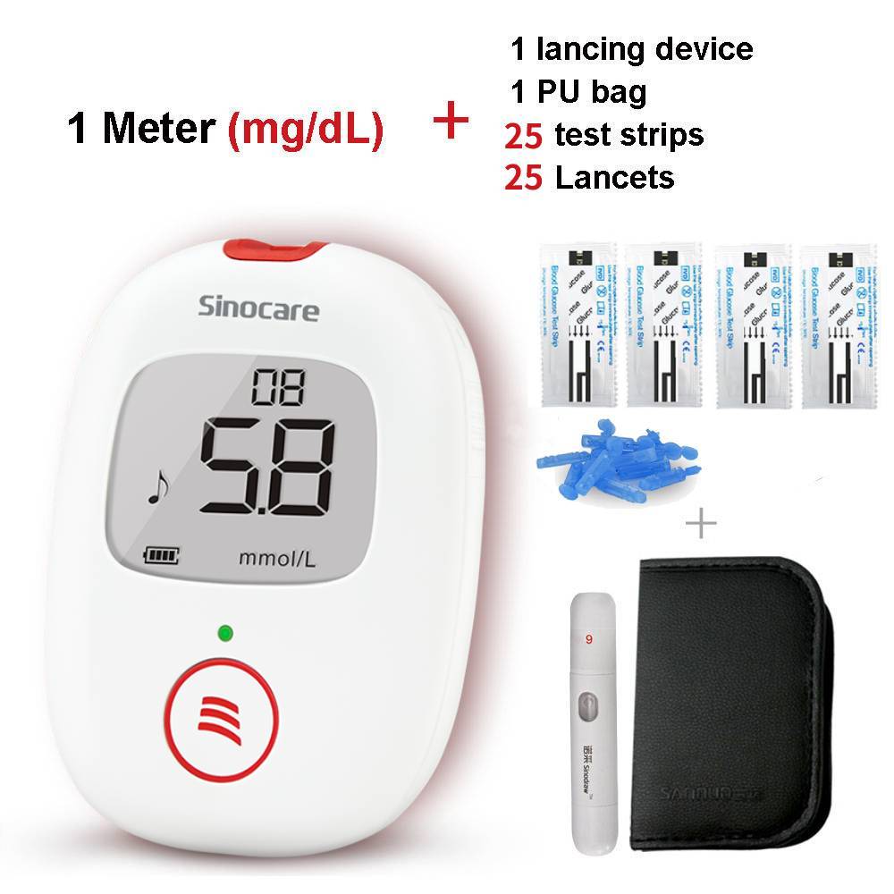 Sinocare Diabetes Testkit Bloedglucosetest met 25 Codefree Strips/Lancet Safe AQ Voice