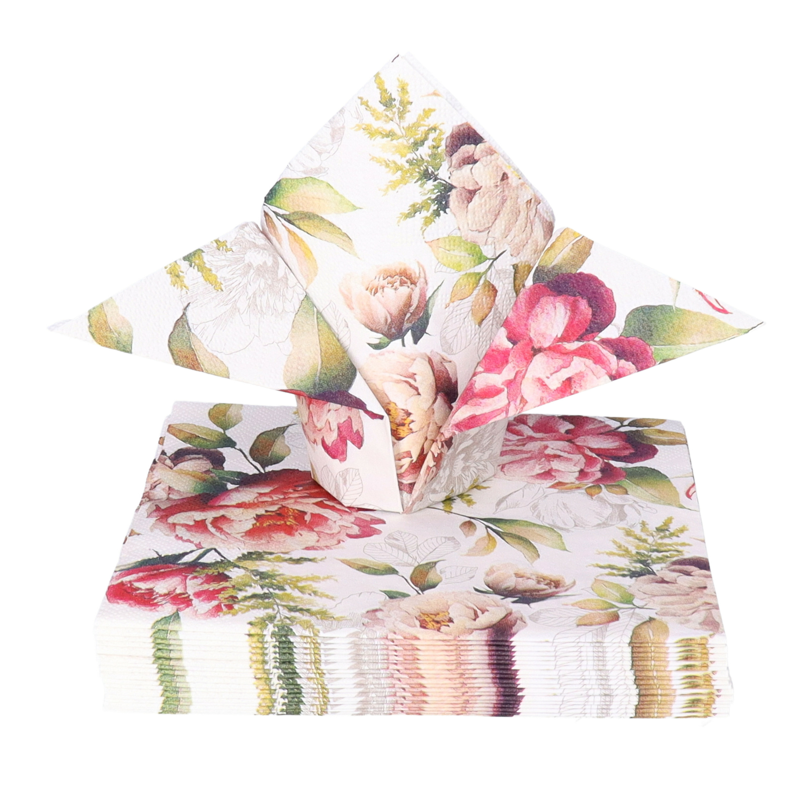 Ambiente Tafel diner servetten - Pioenrozen thema - 20x stuks - 33 x 33 cm - bloemen -