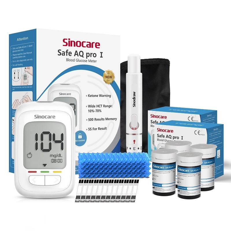 Sinocare Safe AQ Pro I Model Diabetes Bloedglucosemeter Glucosemeter met 50/100/200 Strips Bloedketonen Waarschuwing kit 200 - mg/dL