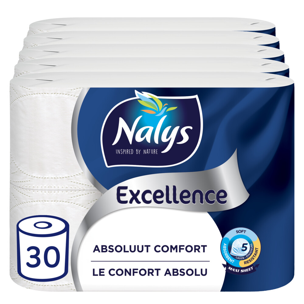 Nalys 5x  Excellence Maxi-Vel Toiletpapier In Papieren Verpakking 5-Laags 6 stuks