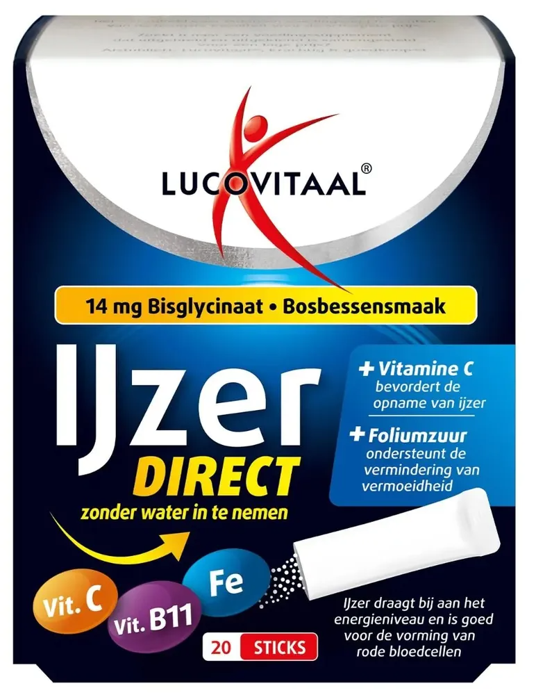 Lucovitaal IJzer Bisglycinaat Direct Bosbessensmaak Sticks