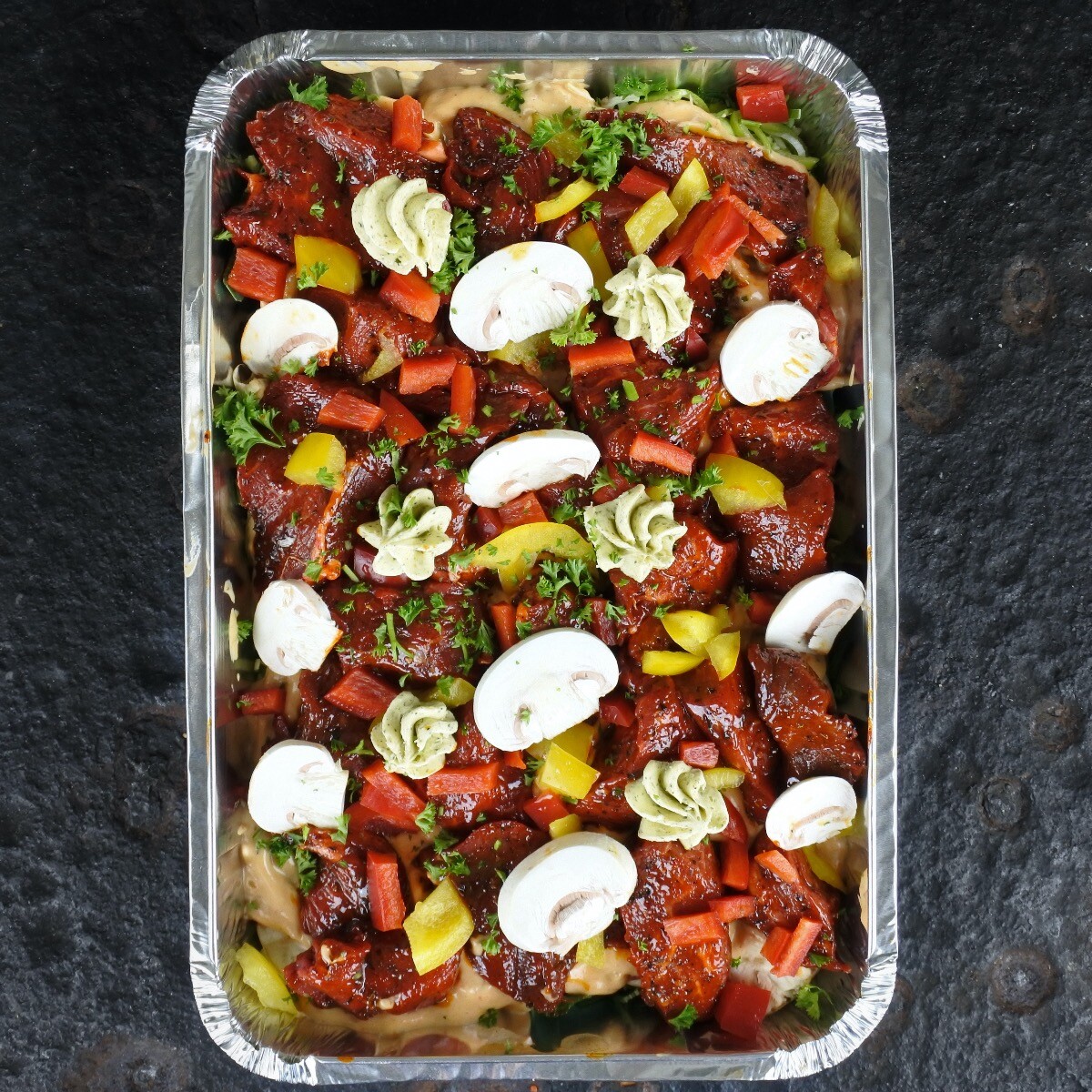 The Butchery Ovenslee ossenhaaspuntjes in stroganoffsaus