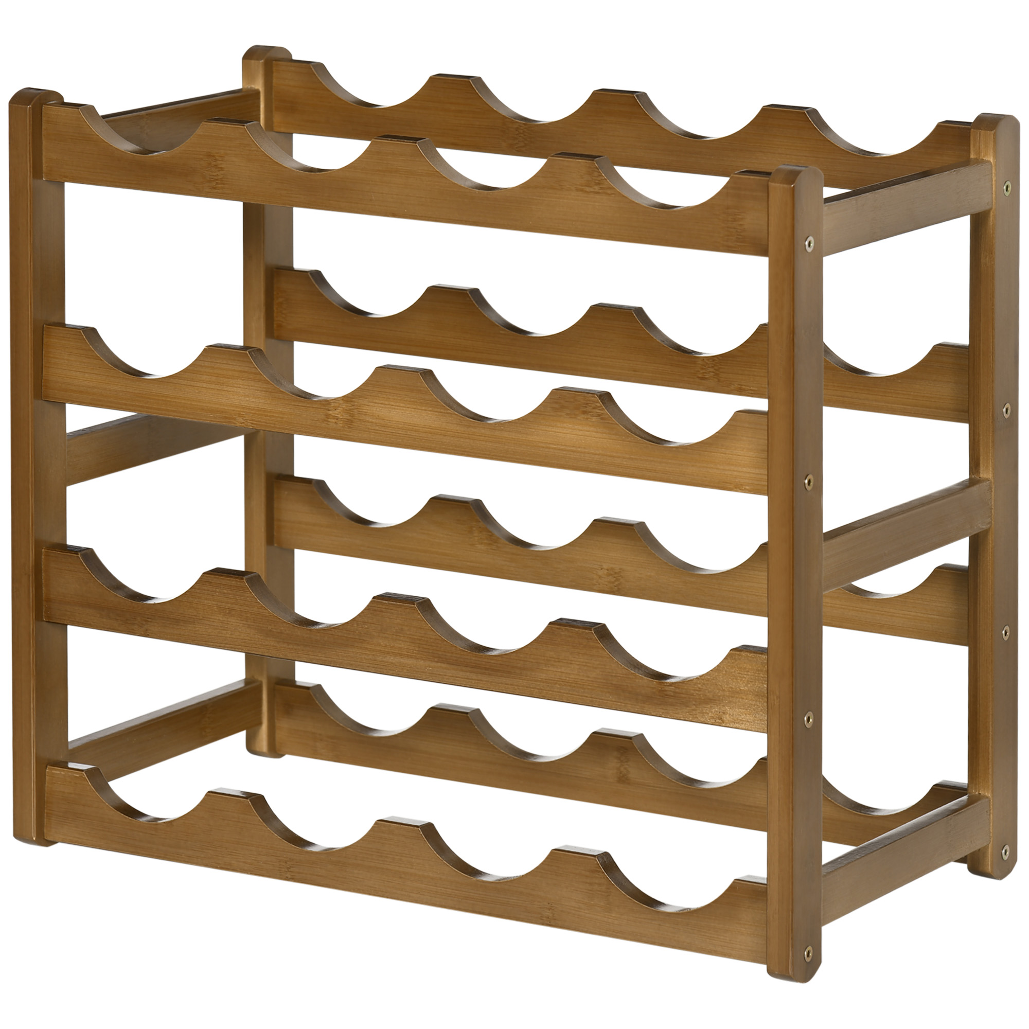 HOMCOM wijnrek, stijlvol flessenrek voor 16 flessen, 4 planken, duurzaam bamboe, compact formaat 43 x 23,5 x 38 cm, natuurlijke uitstraling | Aosom.nl