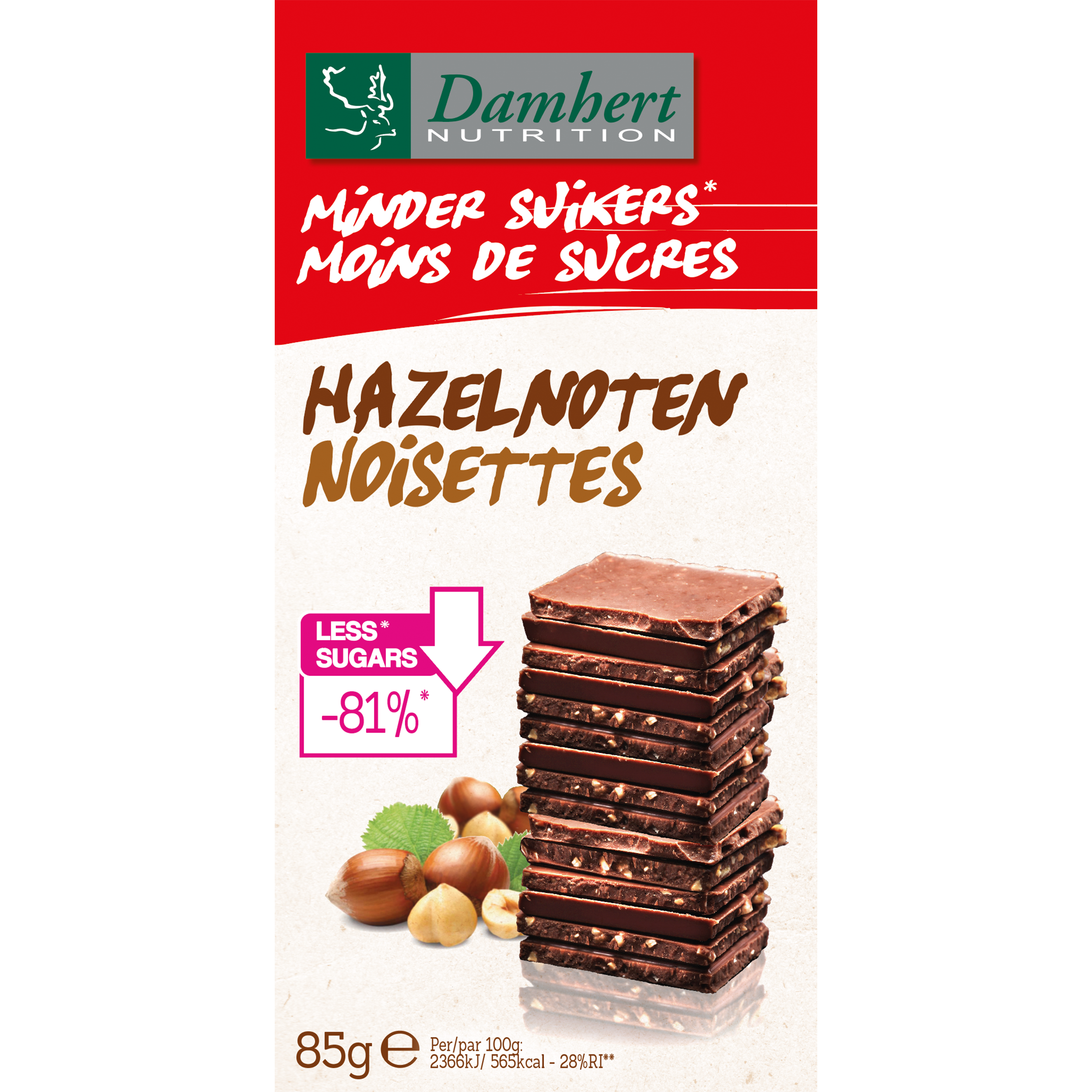 Damhert Minder Suikers Chocoladetablet Hazelnoten