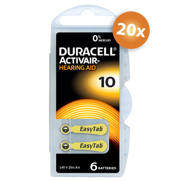 Duracell Voordeelpak  gehoorapparaat batterijen - Type 10 (geel) - 20 x 6 stuks