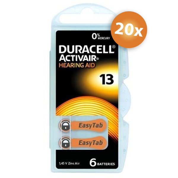Duracell Voordeelpak  gehoorapparaat batterijen - Type 13 (oranje) - 20 x 6 stuks