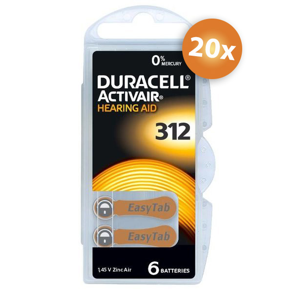 Duracell Voordeelpak  gehoorapparaat batterijen - Type 312 (bruin) - 20 x 6 stuks