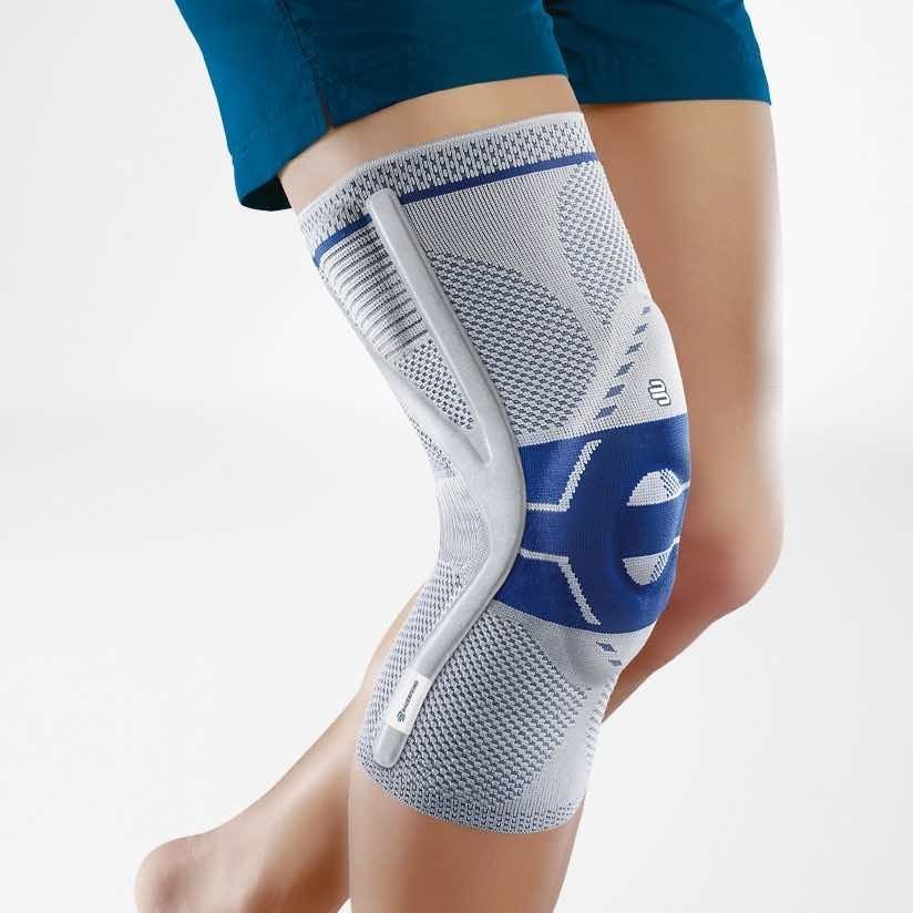 Bauerfeind Genutrain P3 met Siliconenboord Kniebrace Links - BlauwGrijs