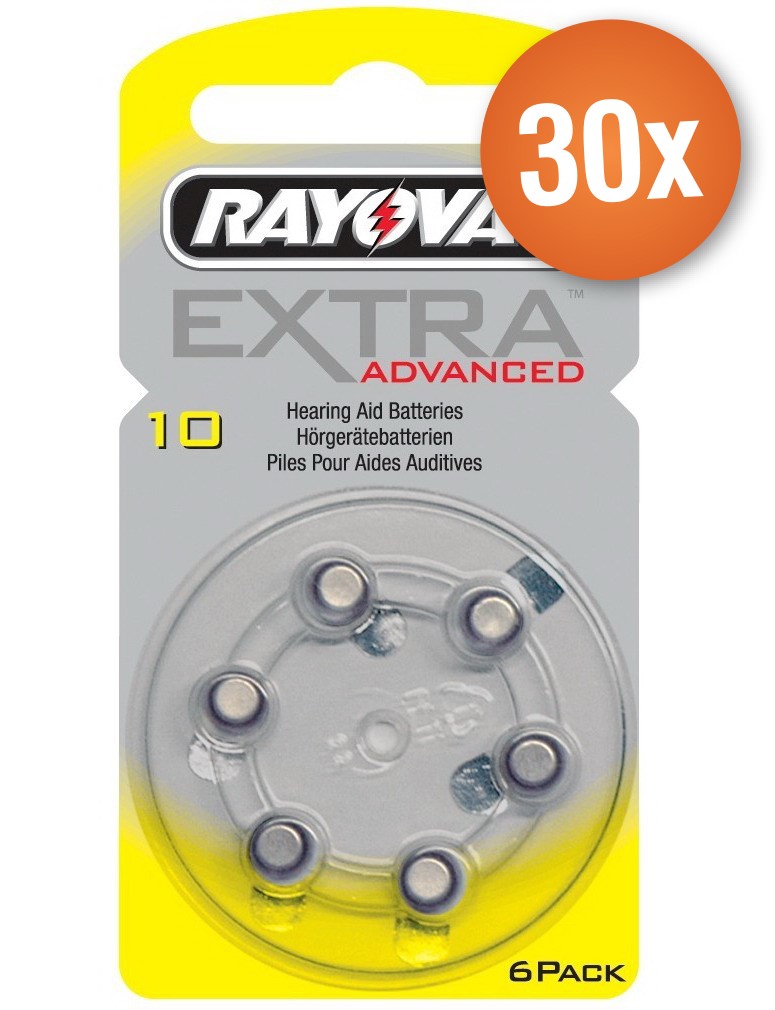 Rayovac Voordeelpak  gehoorapparaat batterijen - Type 10 (geel) - 30 x 6 stuks + gratis batterijtester