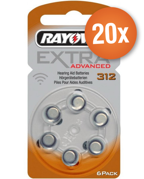 Rayovac Voordeelpak  gehoorapparaat batterijen - Type 312 (bruin) - 20 x 6 stuks