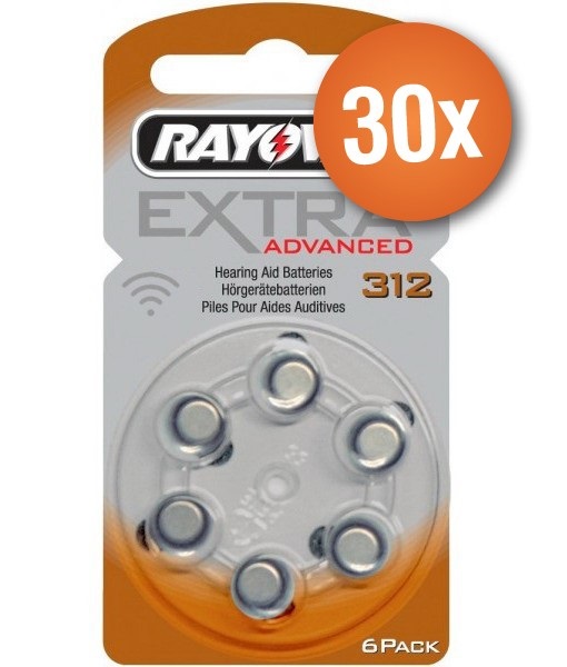 Rayovac Voordeelpak  gehoorapparaat batterijen - Type 312 (bruin) - 30 x 6 stuks + gratis batterijtester