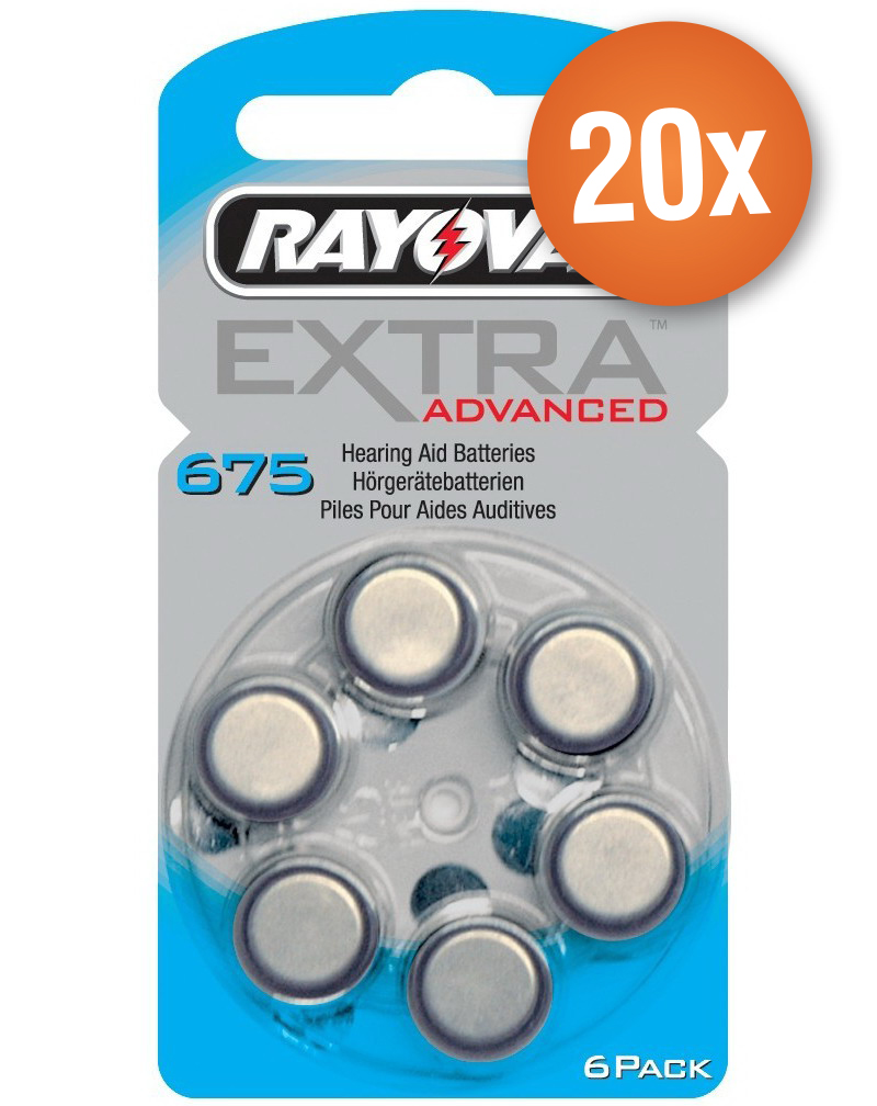 Rayovac Voordeelpak  gehoorapparaat batterijen - Type 675 (blauw) - 20 x 6 stuks