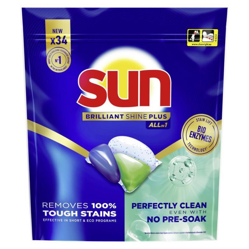 Sun Vaatwascapsules brilliant shine+ all-in 1 34 Stuks