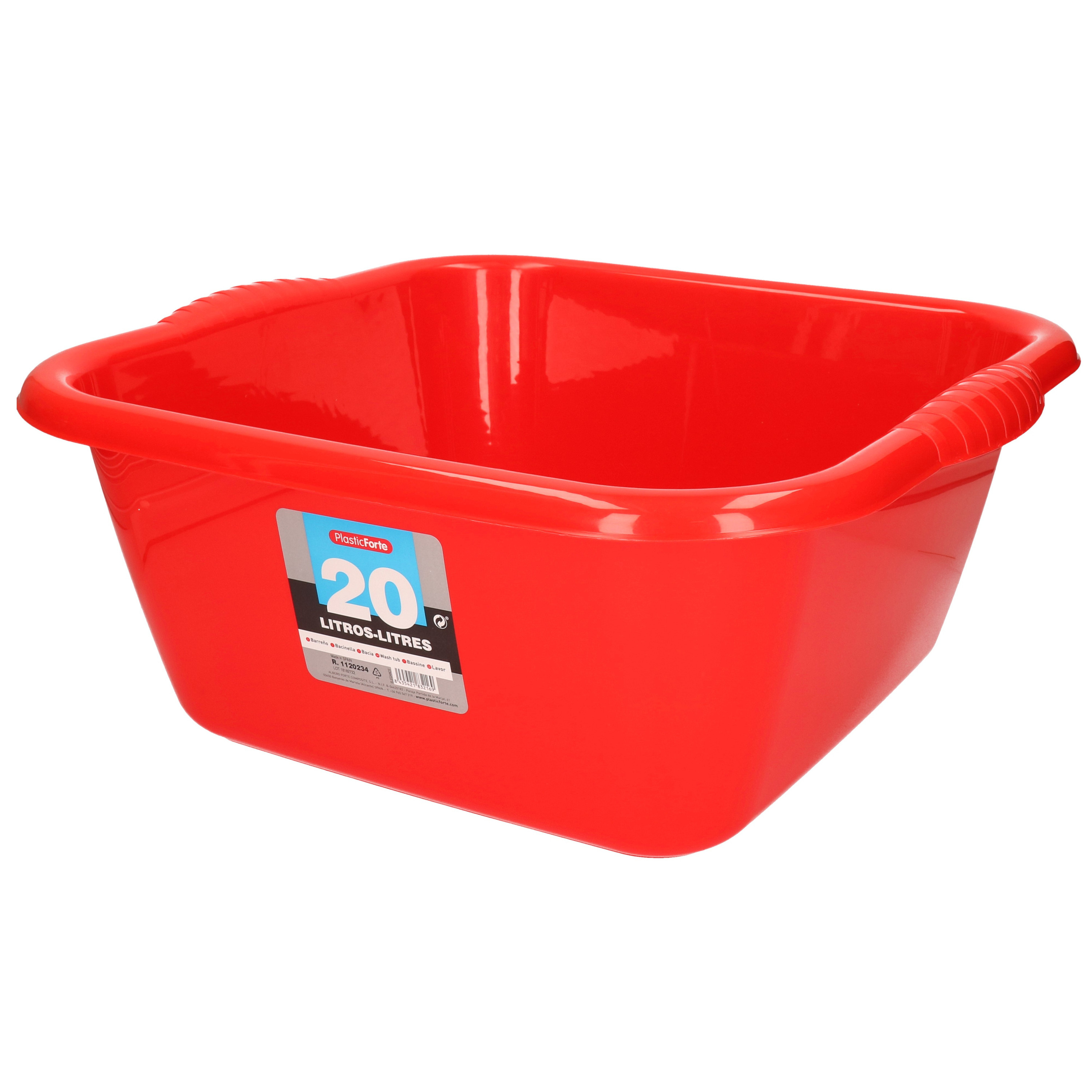 PlasticForte teiltje/afwasbak - vierkant - kunststof - 20 liter - x x 20 cm - Rood -