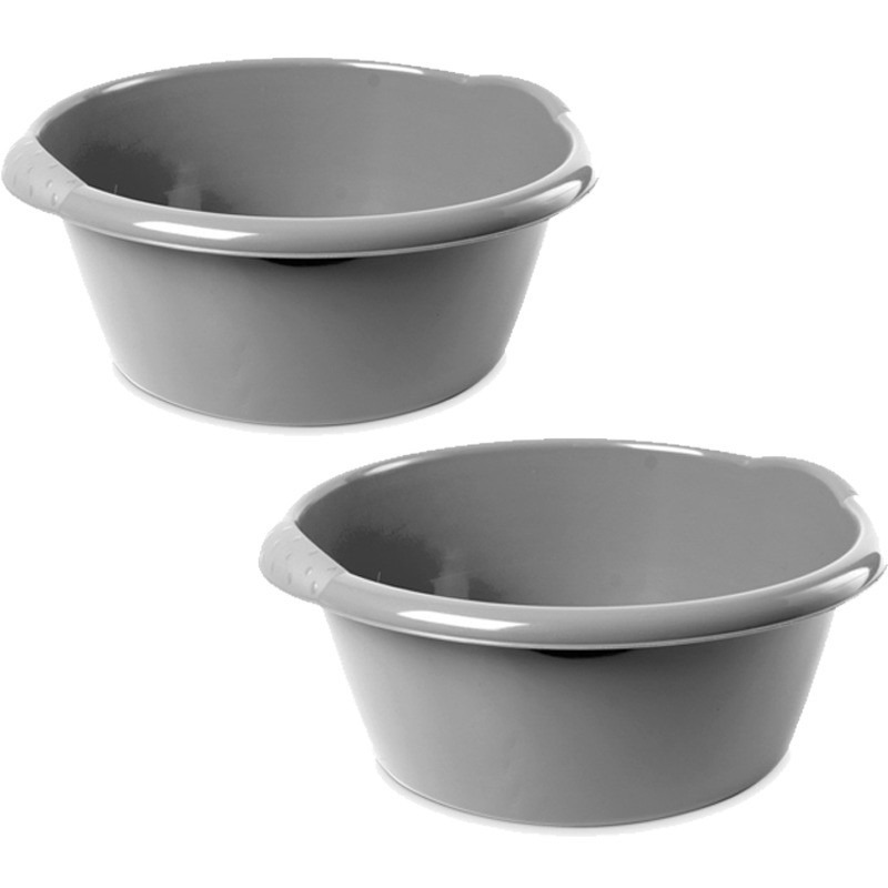 Hega Hogar Afwasteil - 2x - klein - 3L - rond - zilver - 25 x 11 cm - klein formaat afwasbak -