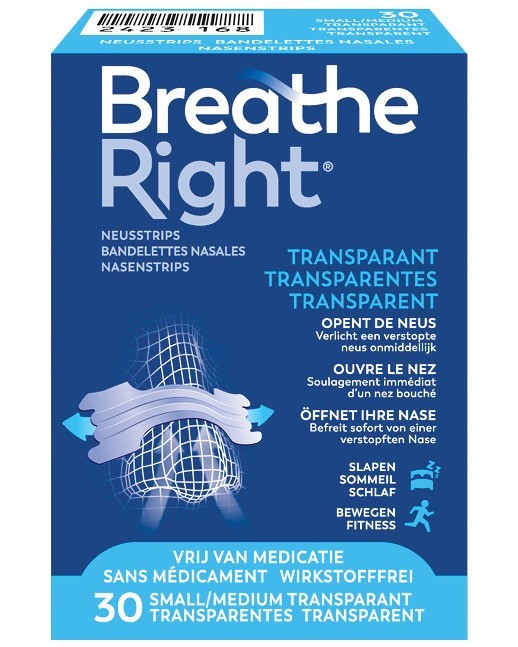 Breathe Right Neusstrips small/medium transparant 30 Stuks