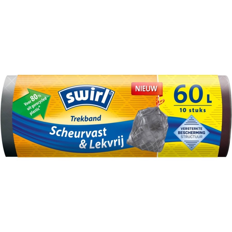 Swirl Vuilniszakken Met Trekband Grijs 60L 10 Stuks