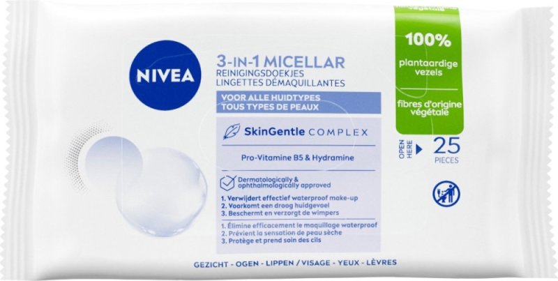 Nivea 3-in-1 verzorgende micellair reinigingsdoekjes 25 stuks