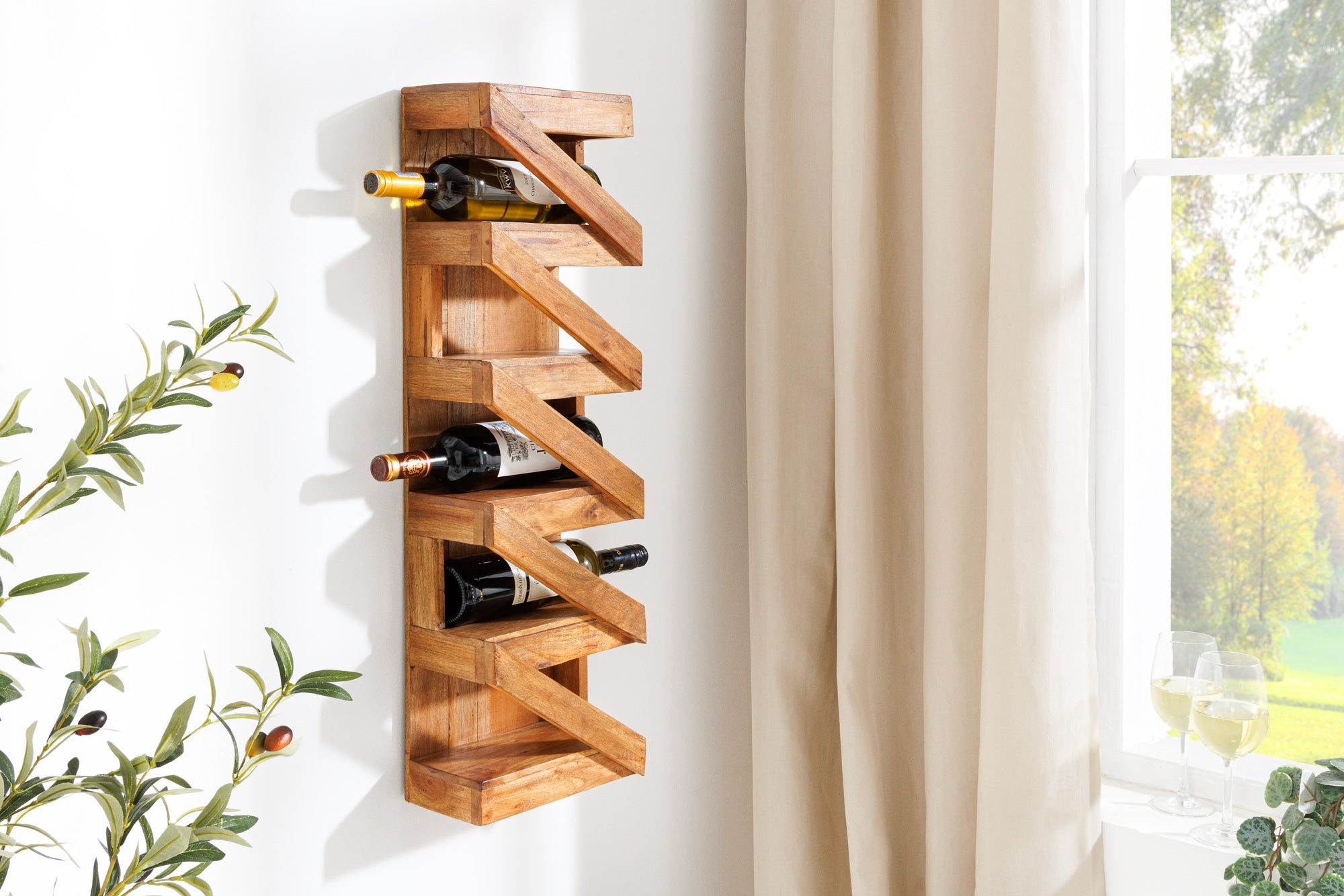 Invicta Interior Massives Weinregal MAKASSAR 80cm recyceltes Teakholz für 5 Flaschen Wandregal - 45069