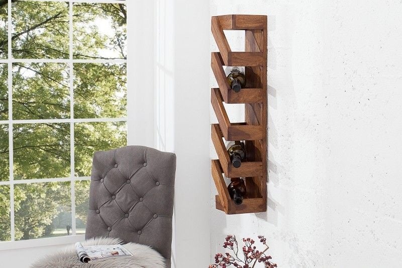 Invicta Interior Massief wijnrek MAKASSAR 70cm Sheesham voor 5 flessen wandplank - 38116