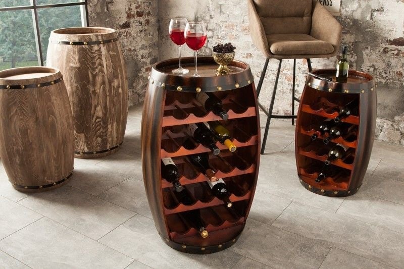 Invicta Interior Massief wijnrek BODEGA 80cm koffiebruin grenen vat bartafel voor 23 flessen - 38961