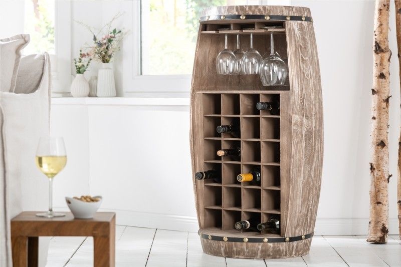 Invicta Interior Shabby Chic wijnrek BODEGA 97cm naturel grenen wijnvat voor 24 flessen - 40415