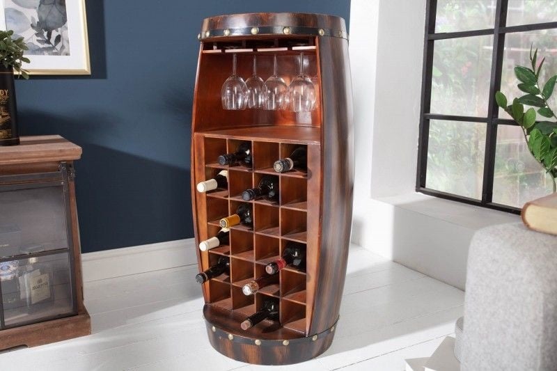 Invicta Interior Massief wijnrek BODEGA 97cm koffiebruin grenen vat bartafel voor 24 flessen - 40418