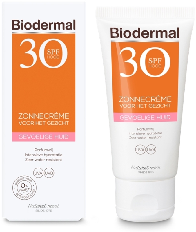 Biodermal Zonnebrand crème gezicht gevoelige huid spf 30 50 ML