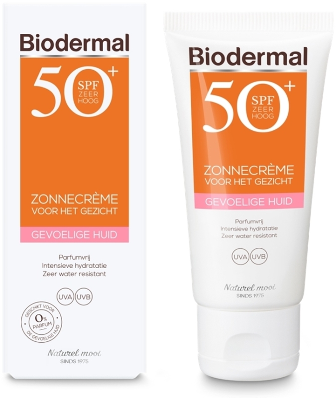 Biodermal Zonnebrand crème gezicht gevoelige huid spf50+ 50 ML