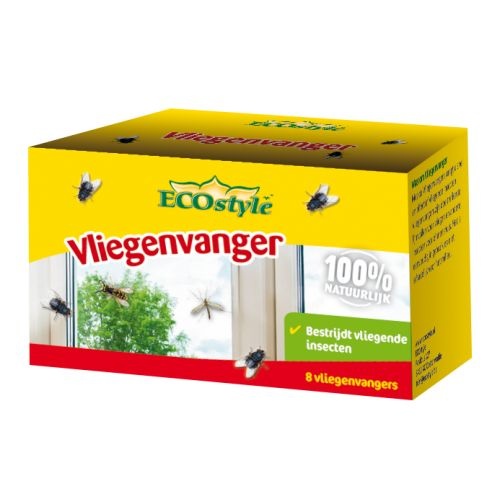 ECOstyle Flyfree kleefrollen - geurloze en gifvrije vliegenvangers voor effectief bestrijden van vliegen binnenshuis, 8 stuks