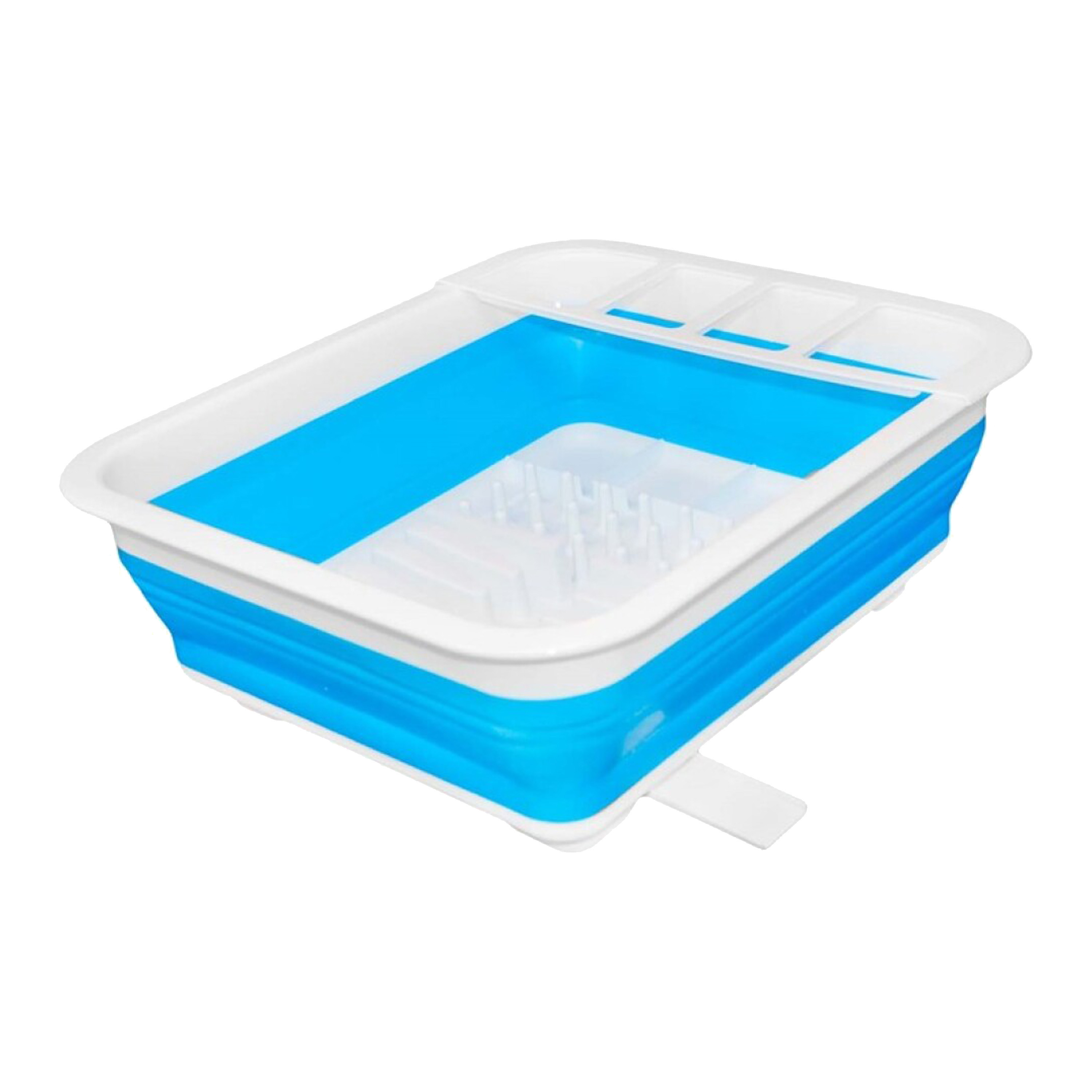 Concorde Afwas droogrek opvouwbaar met vakjes en afvoer - kunststof - blauw/wit - 31 X X 13 CM - Camping -