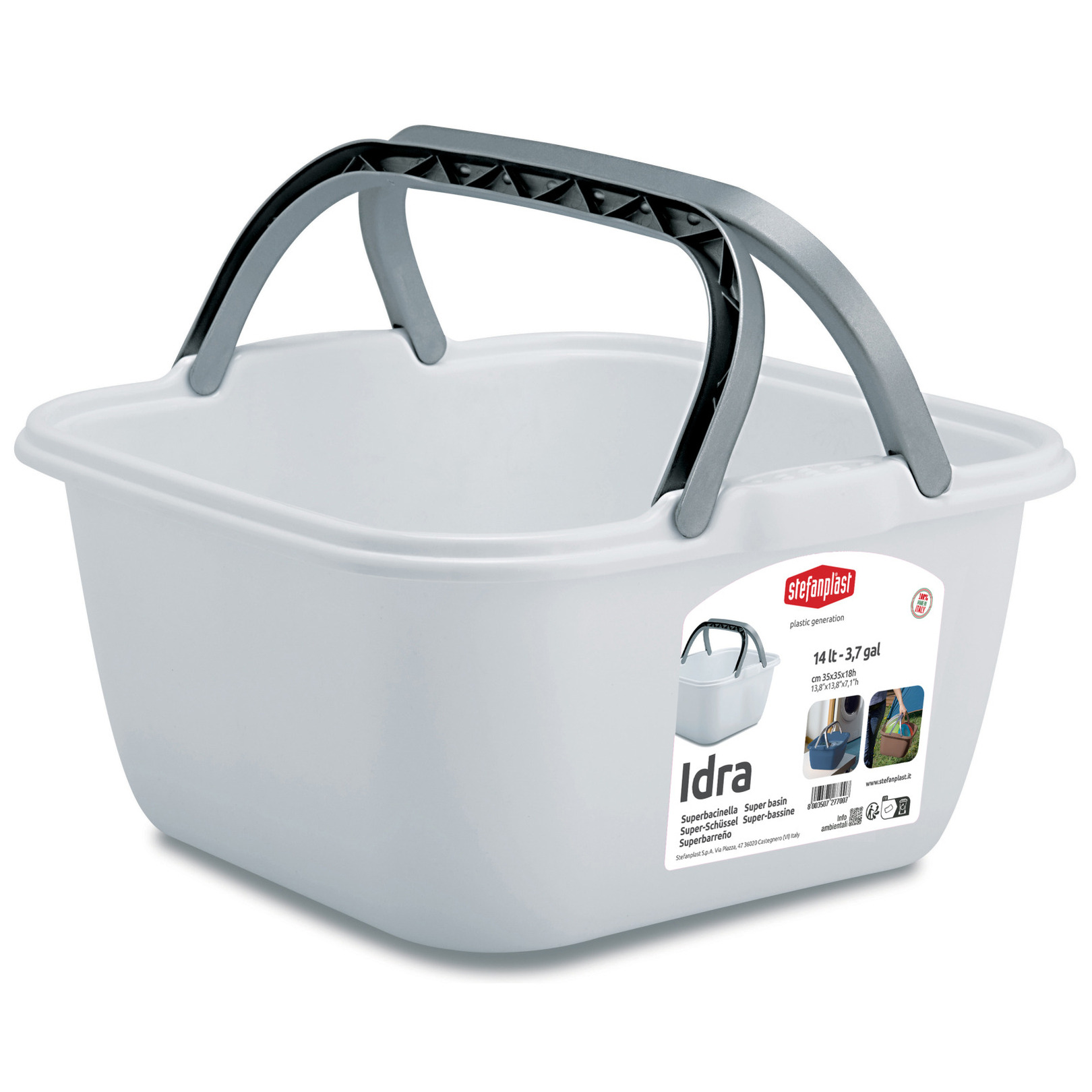 Stefanplast Wasmand/draagmand/teil met hengsel - kunststof - 14 Liter - wit - 35 x 35 x 18 cm -