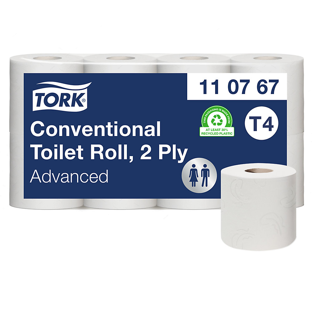TORK Toiletpapier, huishoudrol, tissue, 2 lagen, wit, VE = 64 rollen à 250 vellen, vanaf 21 VE
