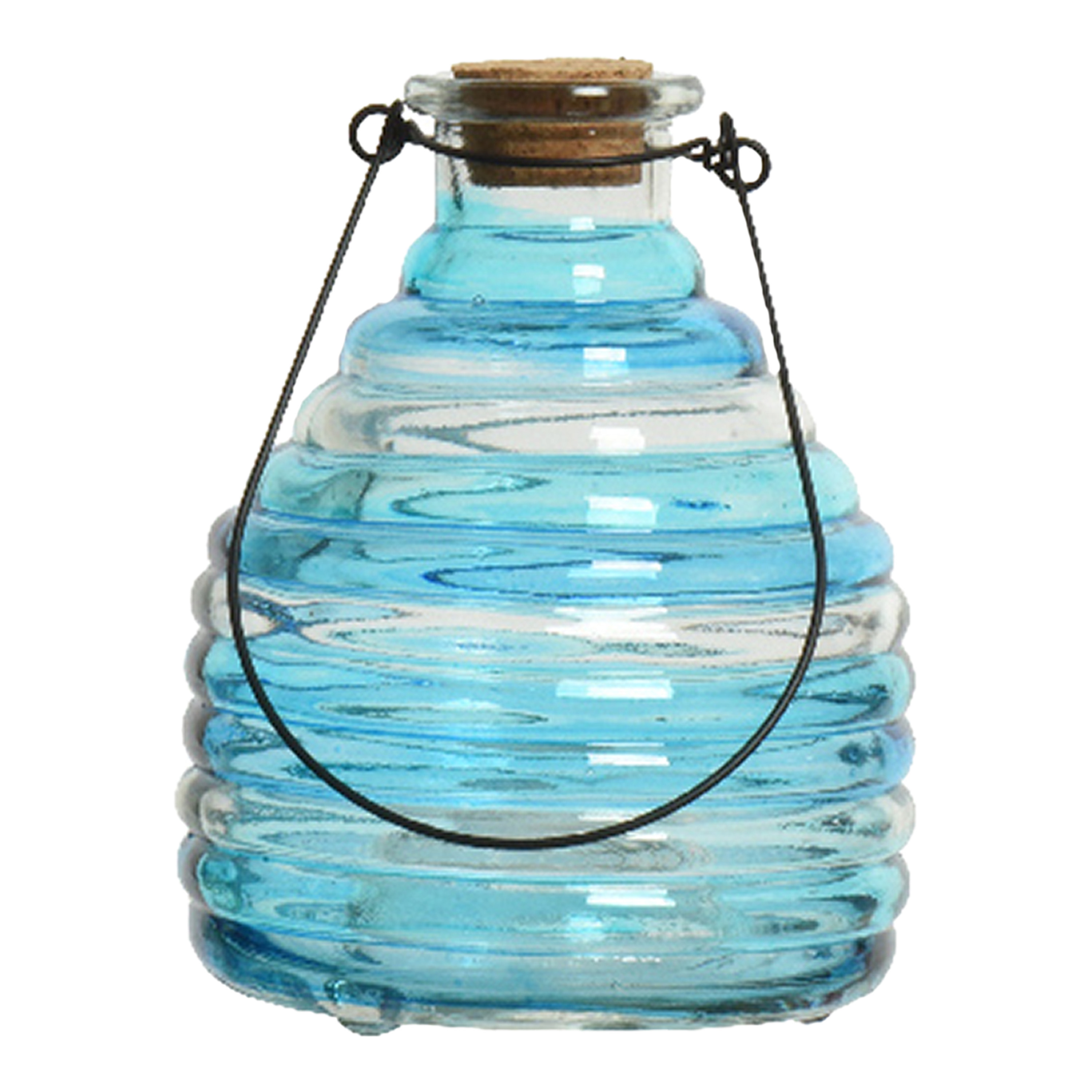 Decoris Wespenvanger/wespenval met hengsel - glas - blauw - D13 x H17 cm -