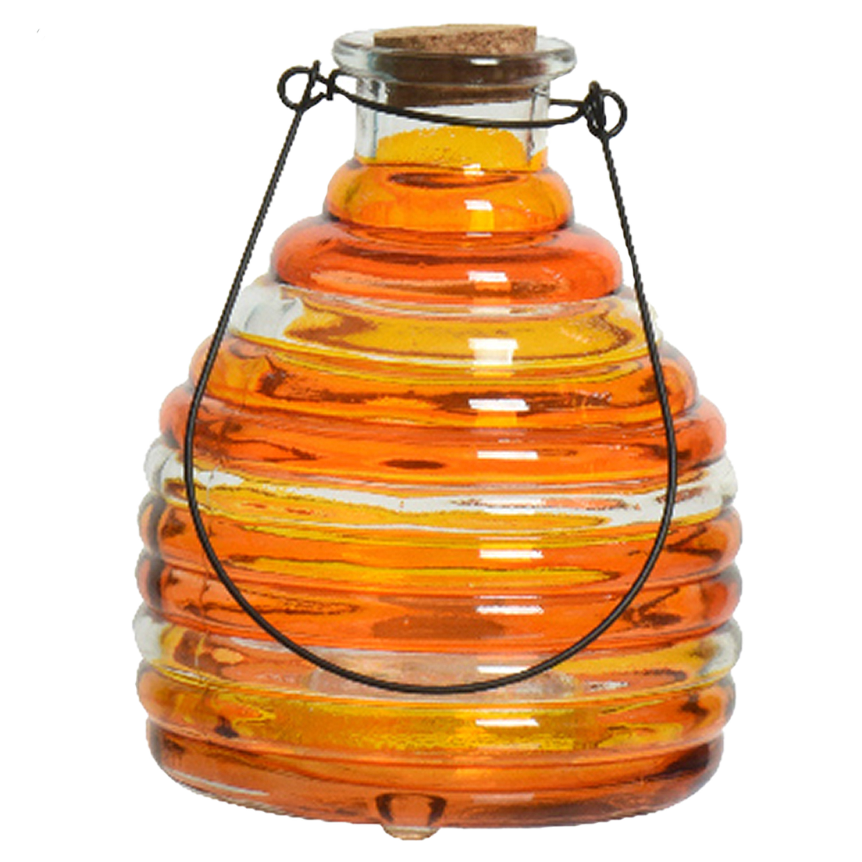 Decoris Wespenvanger/wespenval met hengsel - glas - oranje - D13 x H17 cm -
