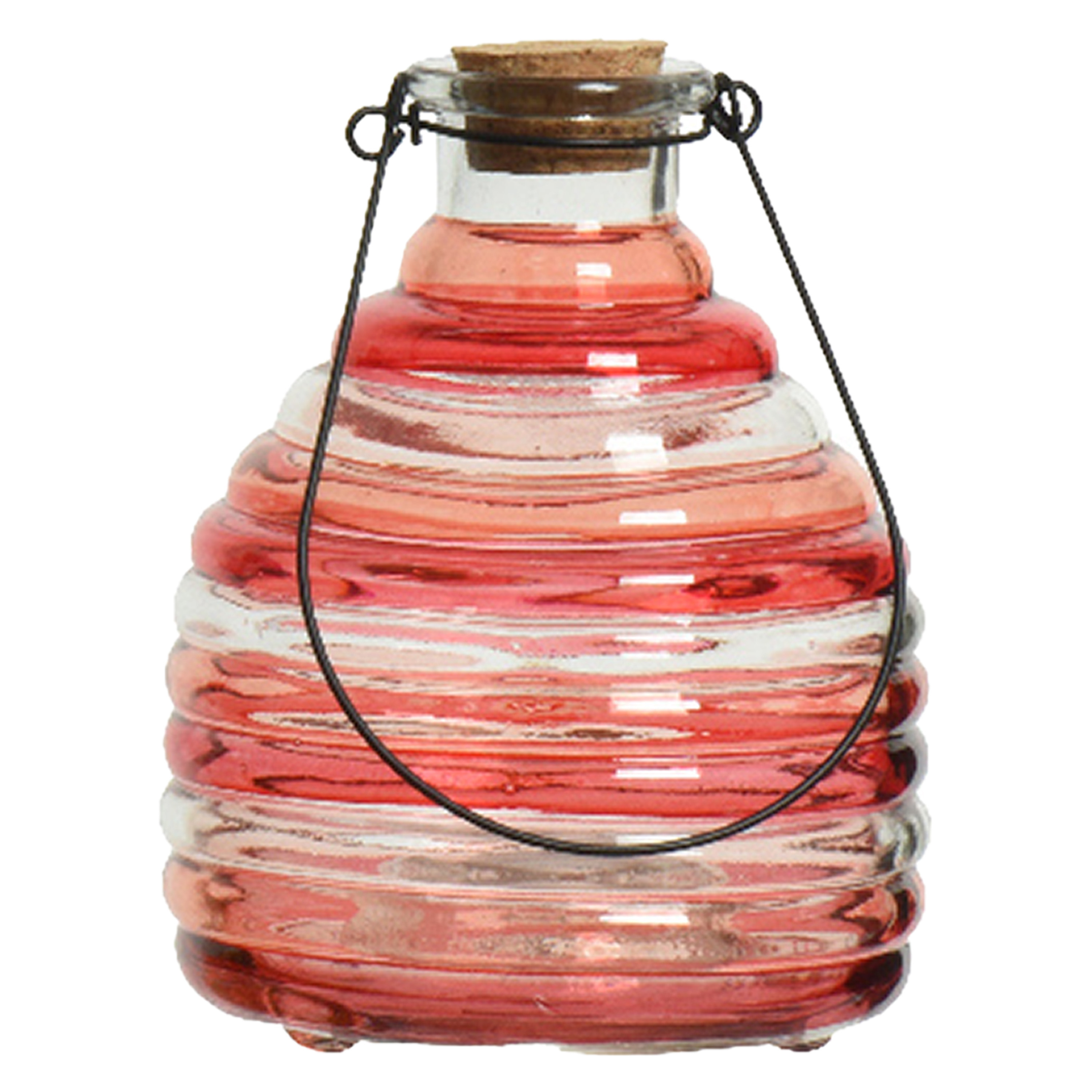 Decoris Wespenvanger/wespenval met hengsel - glas - rood - D13 x H17 cm -