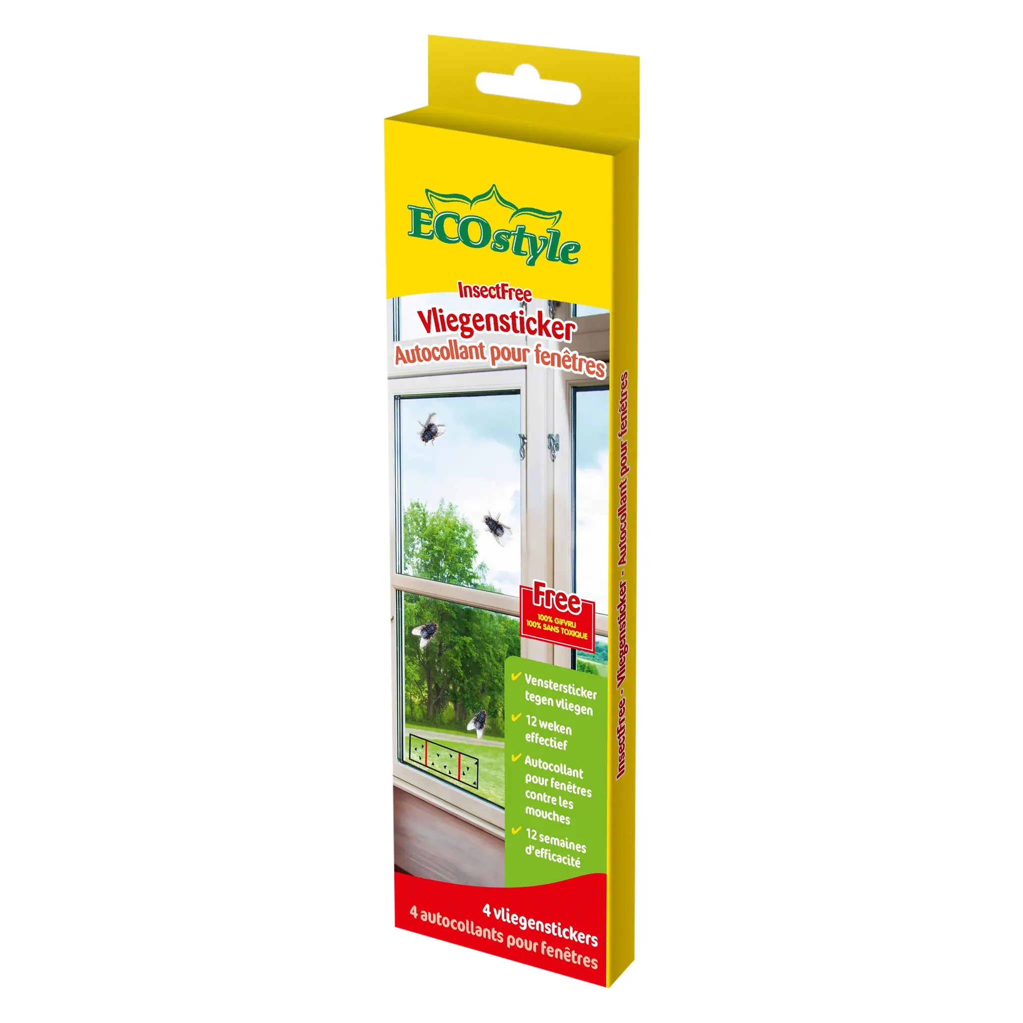ECOstyle Vliegensticker - geur- en gifloze sticker om vliegen effectief te vangen, 4 stuks