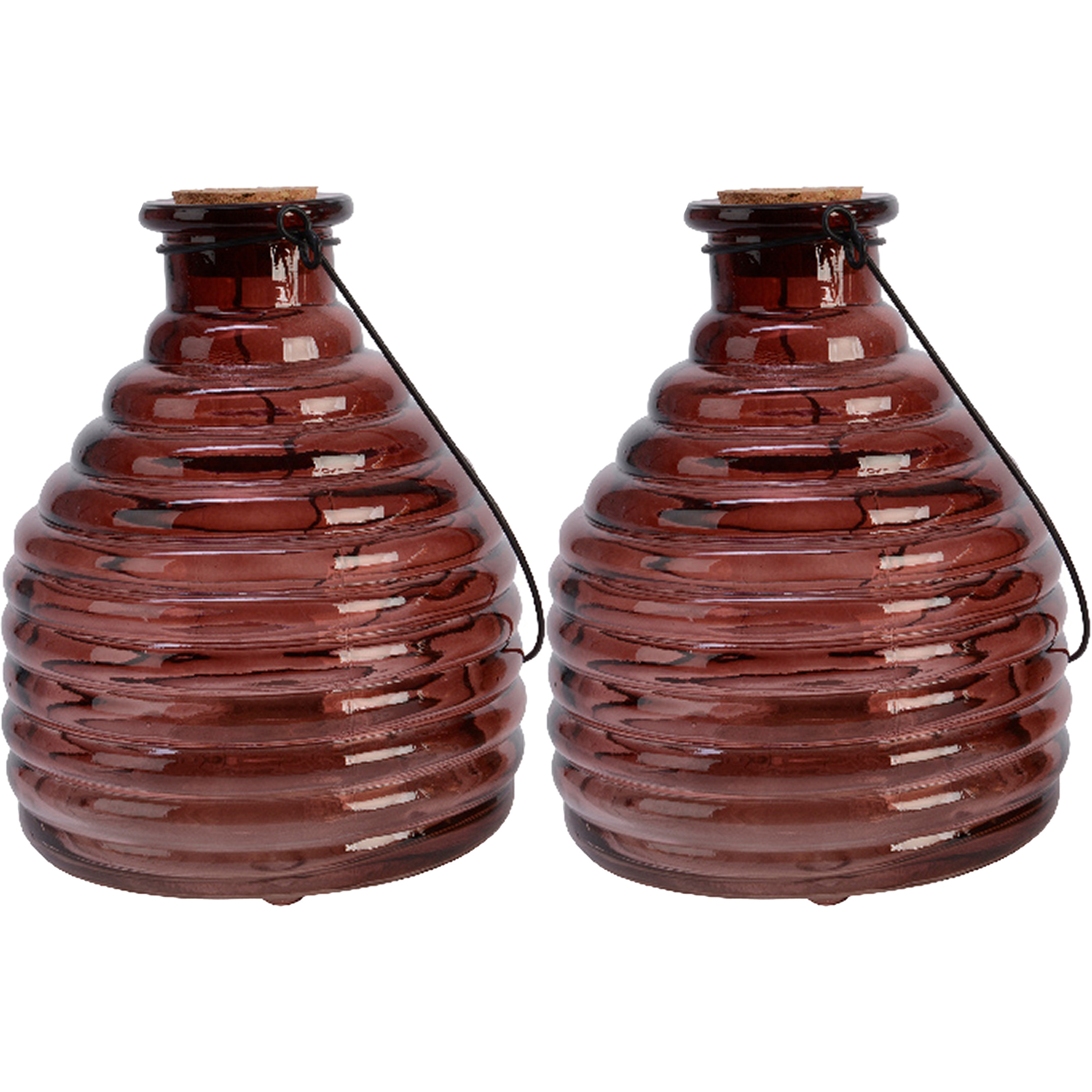 Decoris 2x wespenvanger/wespenval met hengsel - glas - donkerrood - D13 x H17 cm -