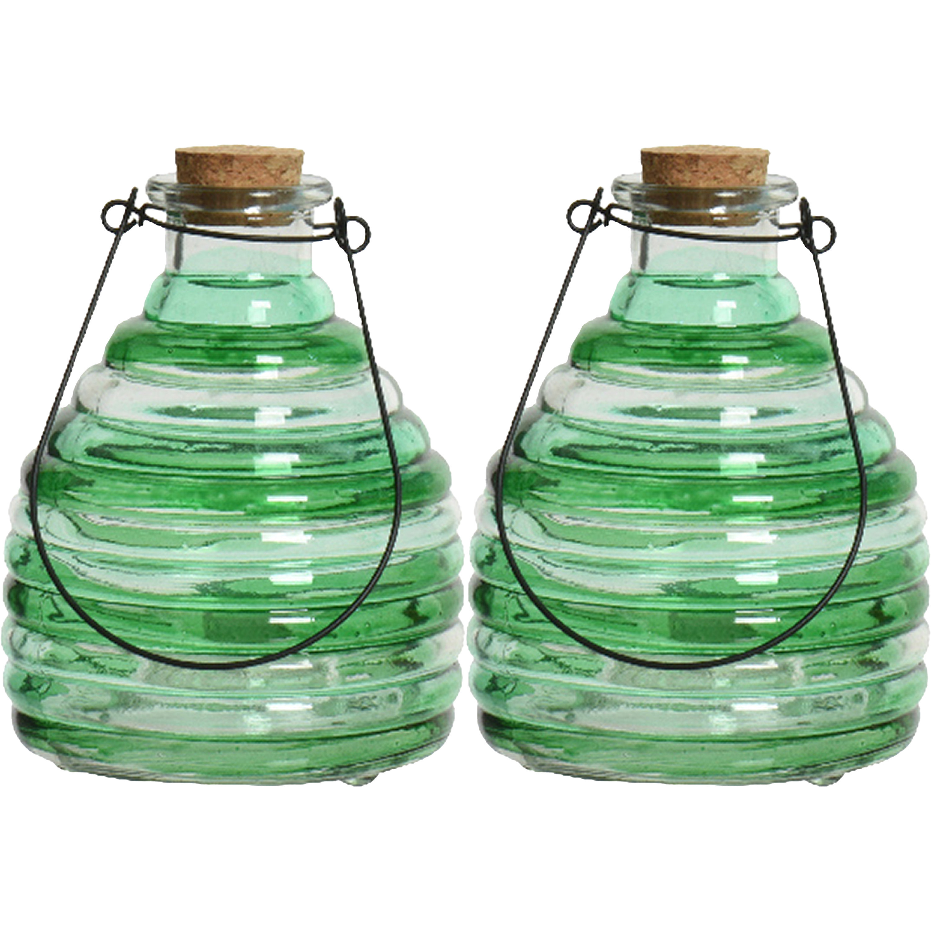 Decoris 2x wespenvanger/wespenval met hengsel - glas - groen - D13 x H17 cm -
