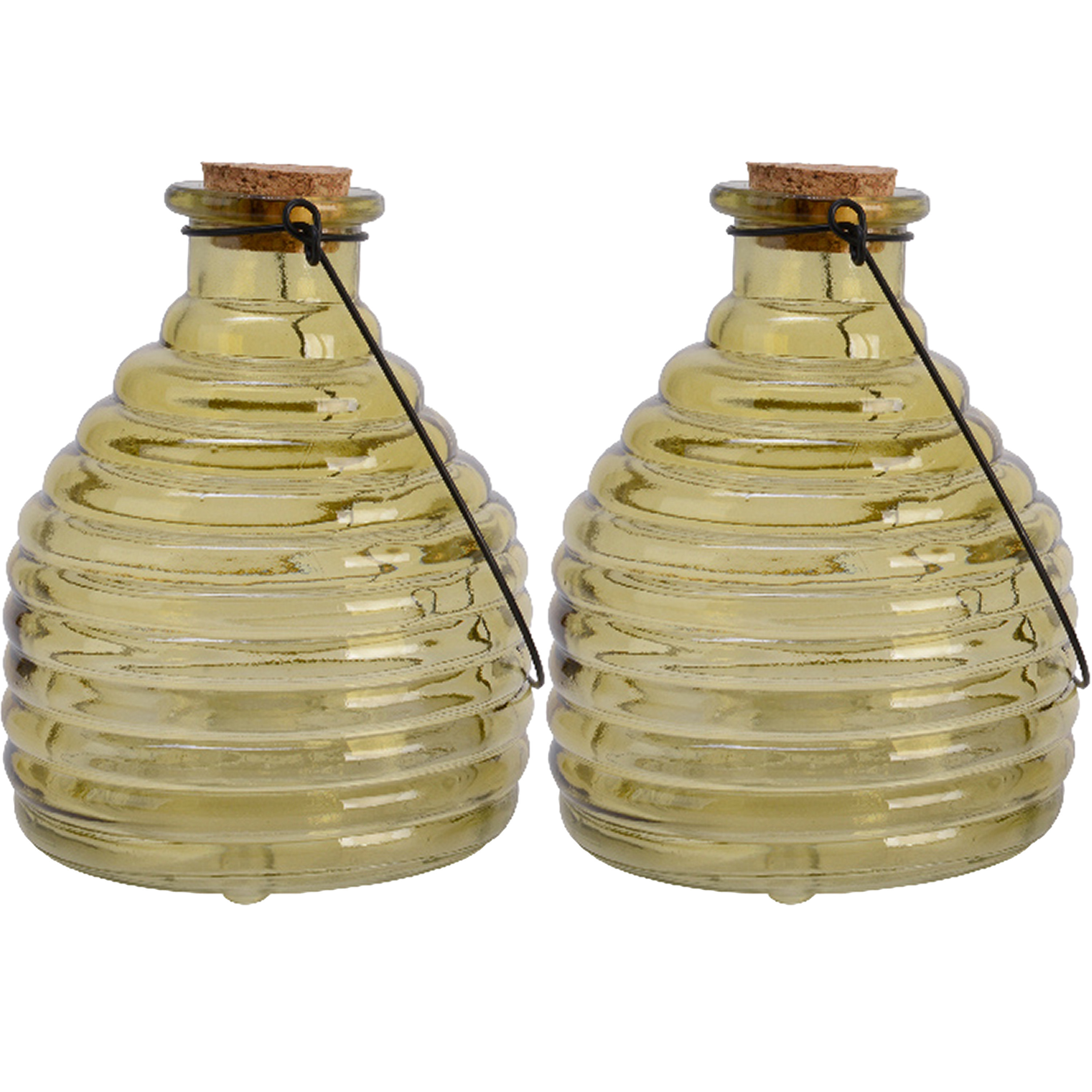 Decoris 2x wespenvanger/wespenval met hengsel - glas - lichtgroen - D13 x H17 cm -