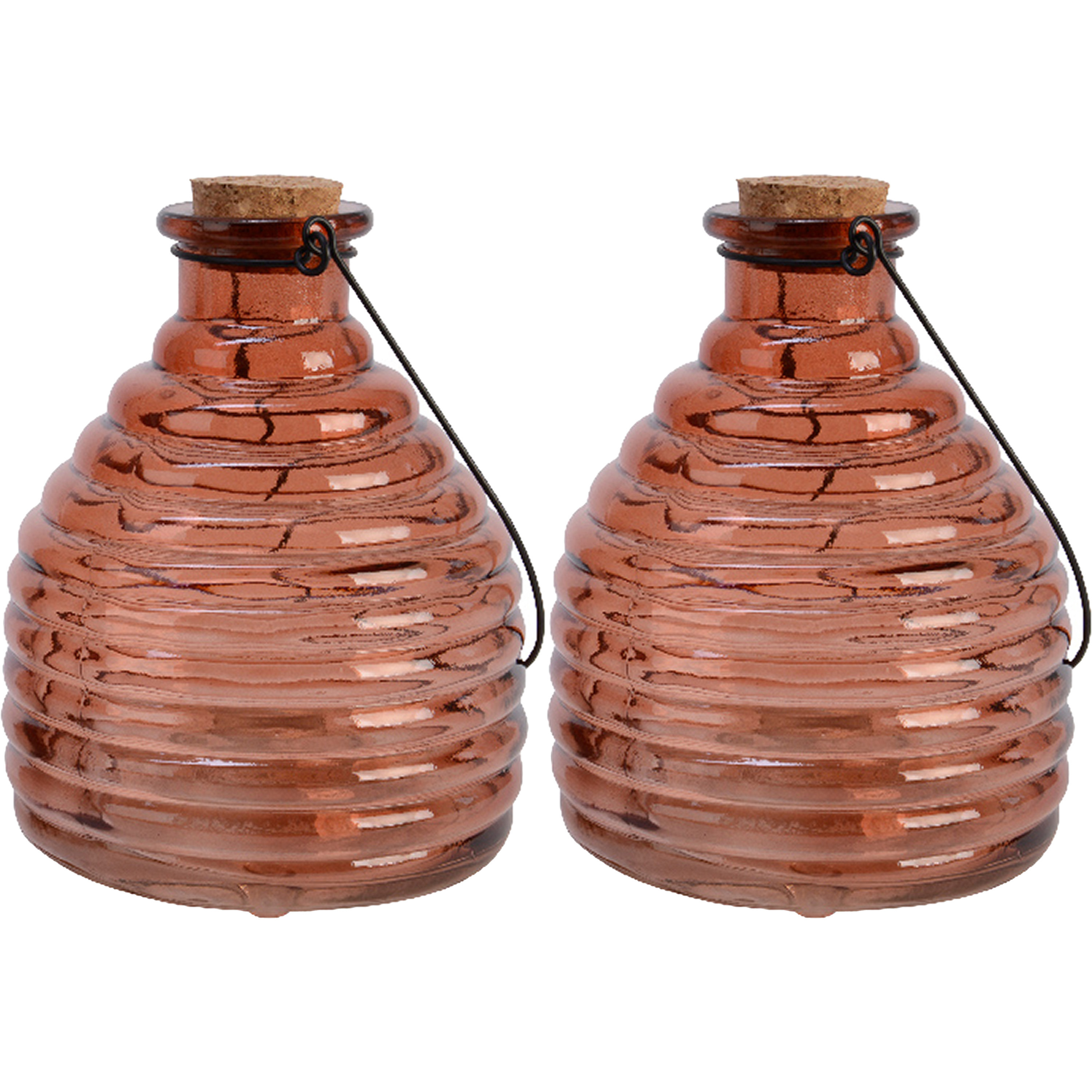 Decoris 2x wespenvanger/wespenval met hengsel - glas - rood - D13 x H17 cm -