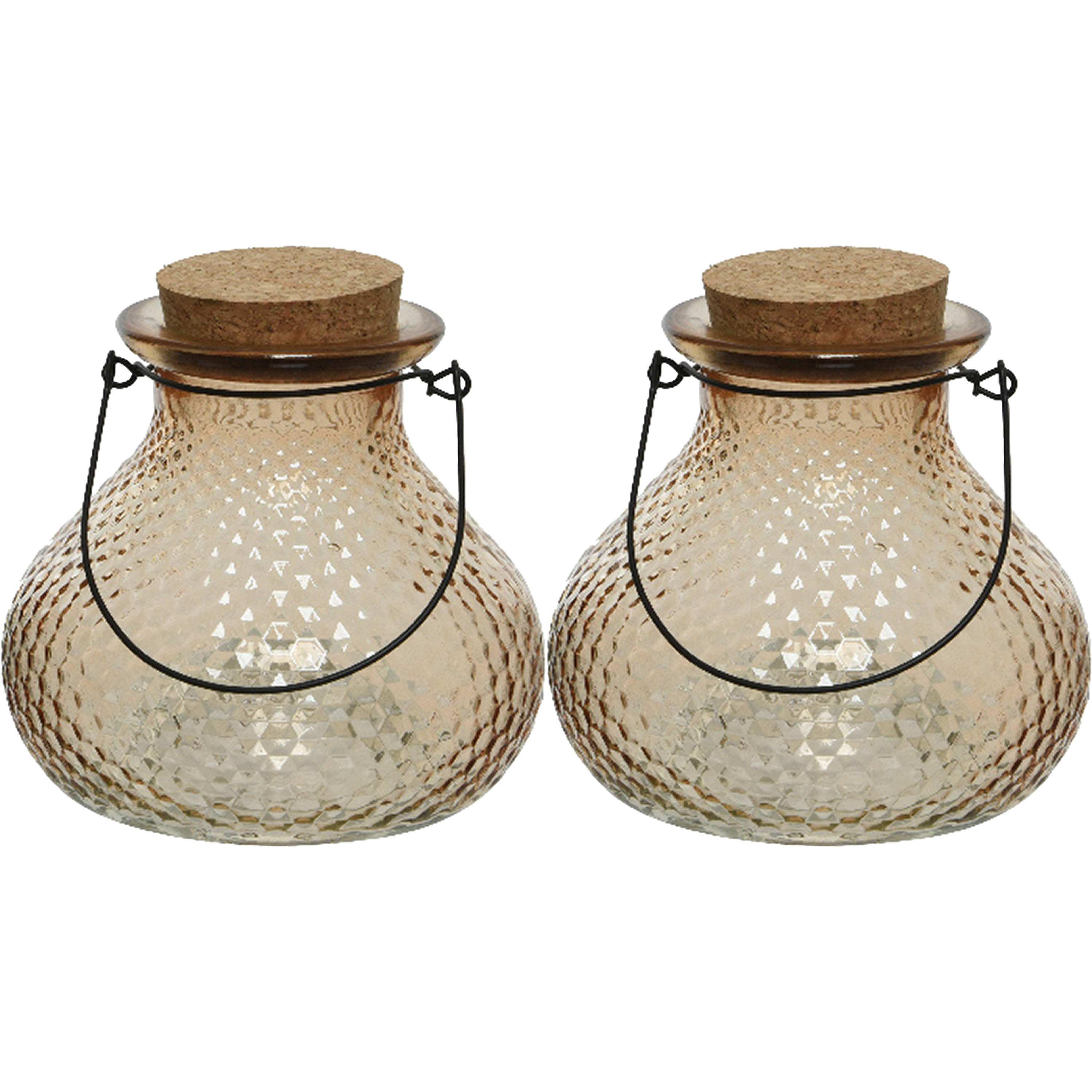 Decoris 2x wespenvanger/wespenval met hengsel - glas - lichtbruin - D14 x H13 cm -