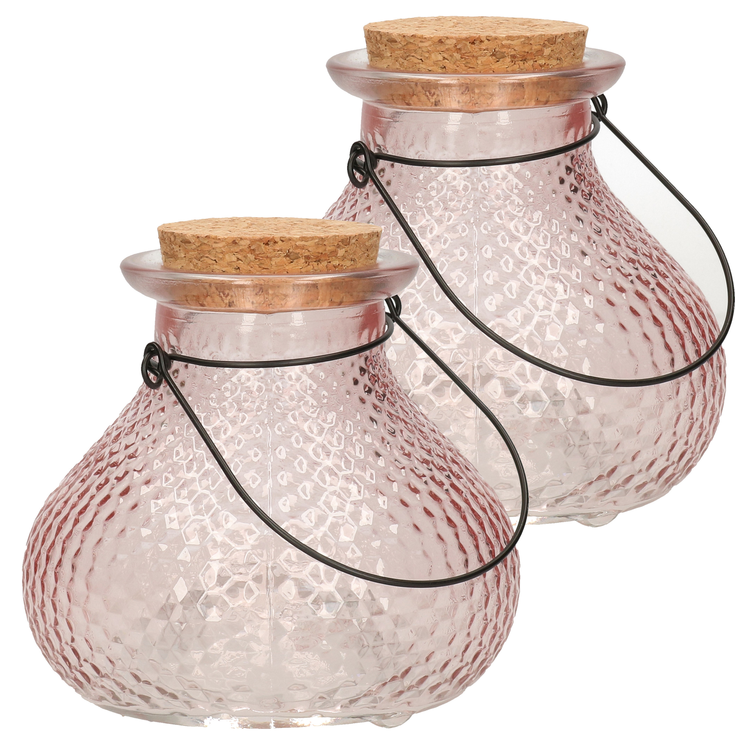 Decoris Wespenvanger/wespenval met hengsel - 2x - glas - lichtroze - D14 x H13 cm -