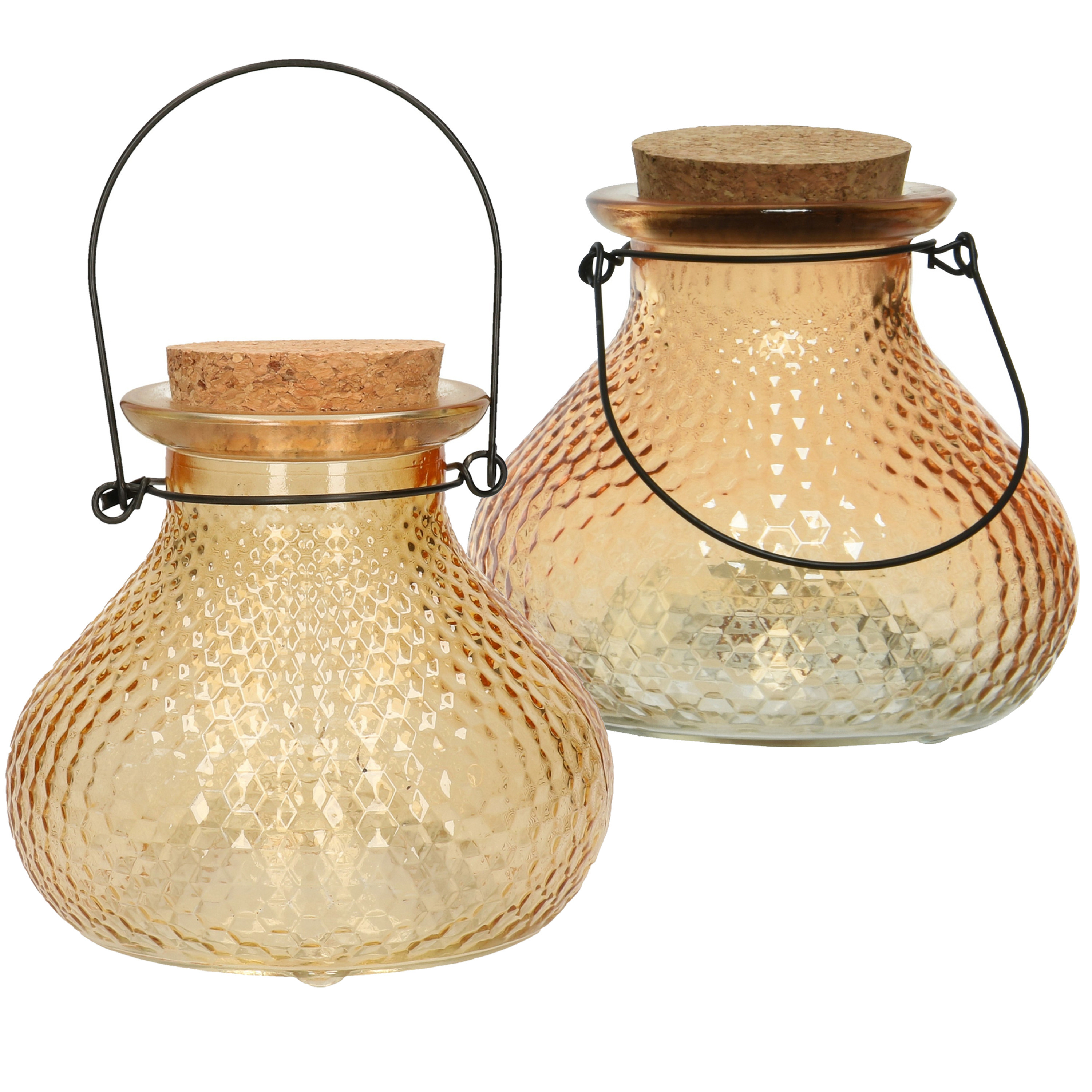 Decoris Wespenvanger/wespenval met hengsel - 2x - glas - perzik oranje - D14 x H13 cm -