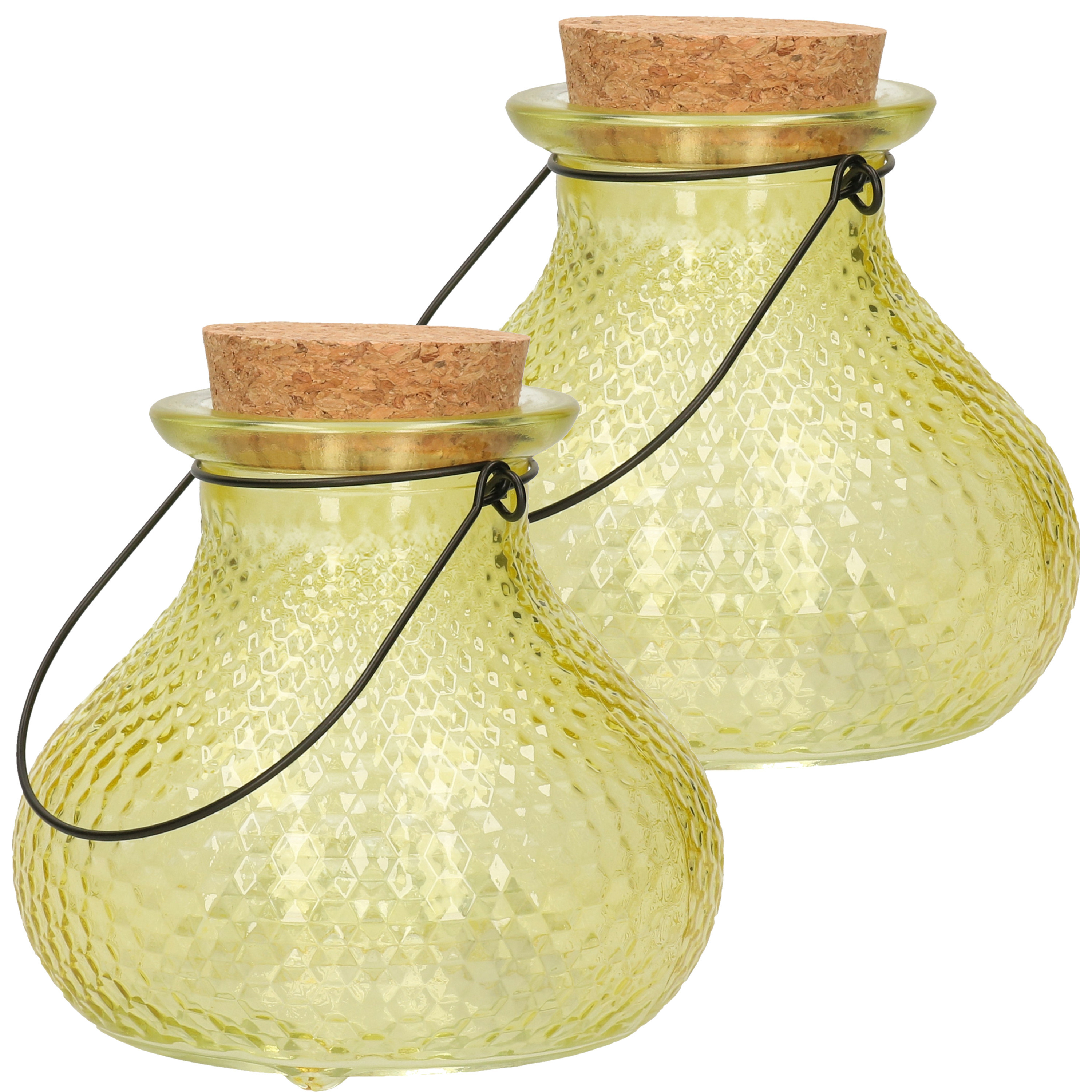 Decoris Wespenvanger/wespenval met hengsel - 2x - glas - saffraangeel - D14 x H13 cm -