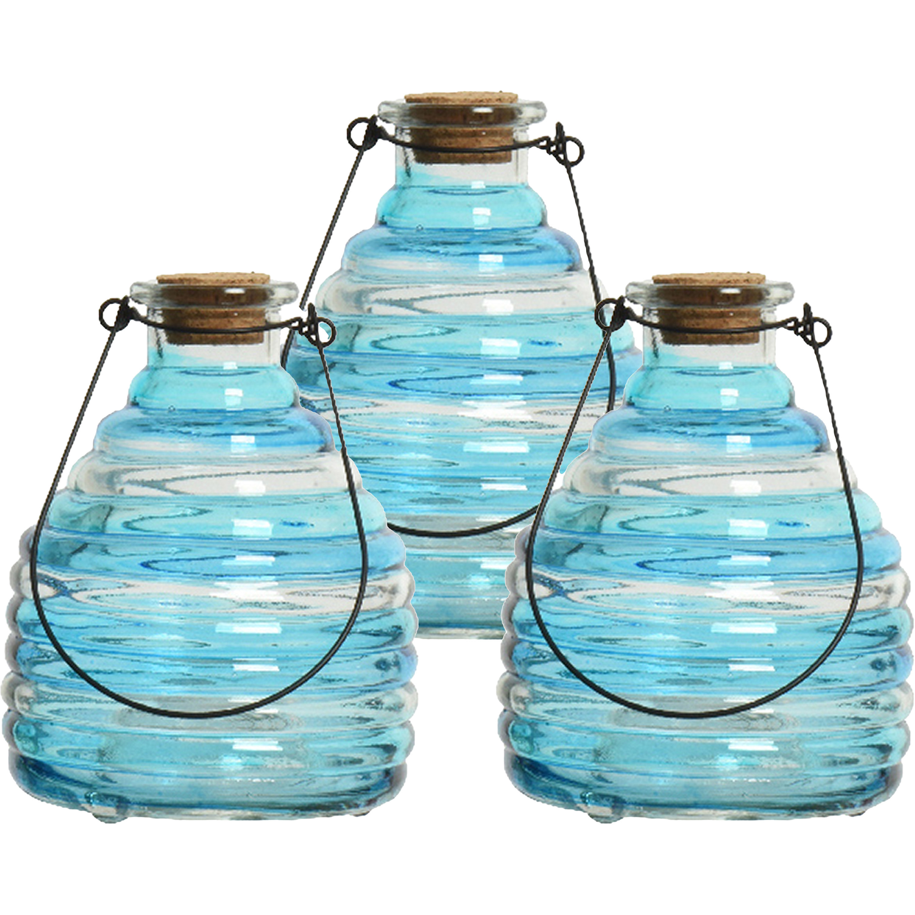 Decoris 3x wespenvanger/wespenval met hengsel - glas - blauw - D13 x H17 cm -