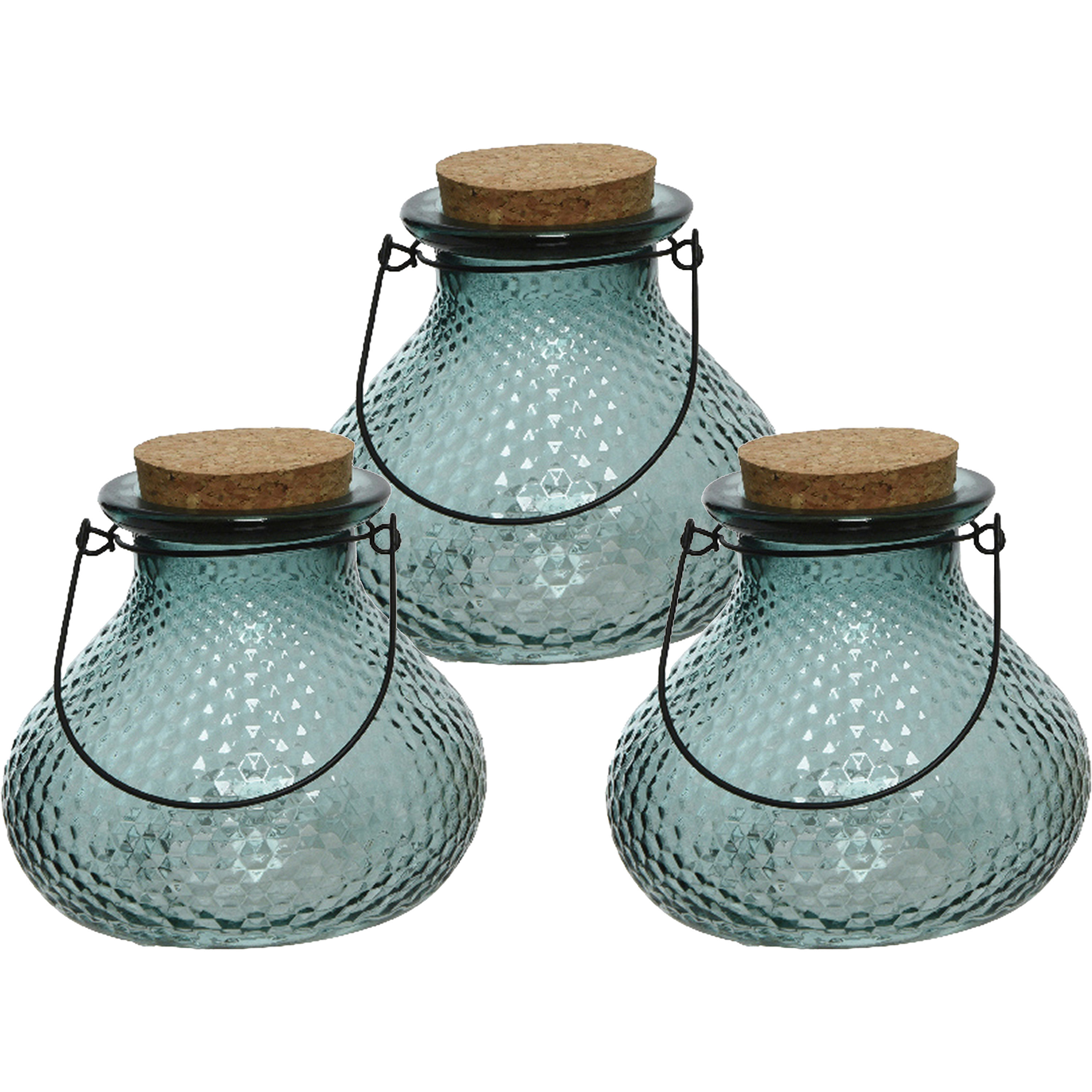 Decoris 3x wespenvanger/wespenval met hengsel - glas - lichtblauw - D14 x H13 cm -