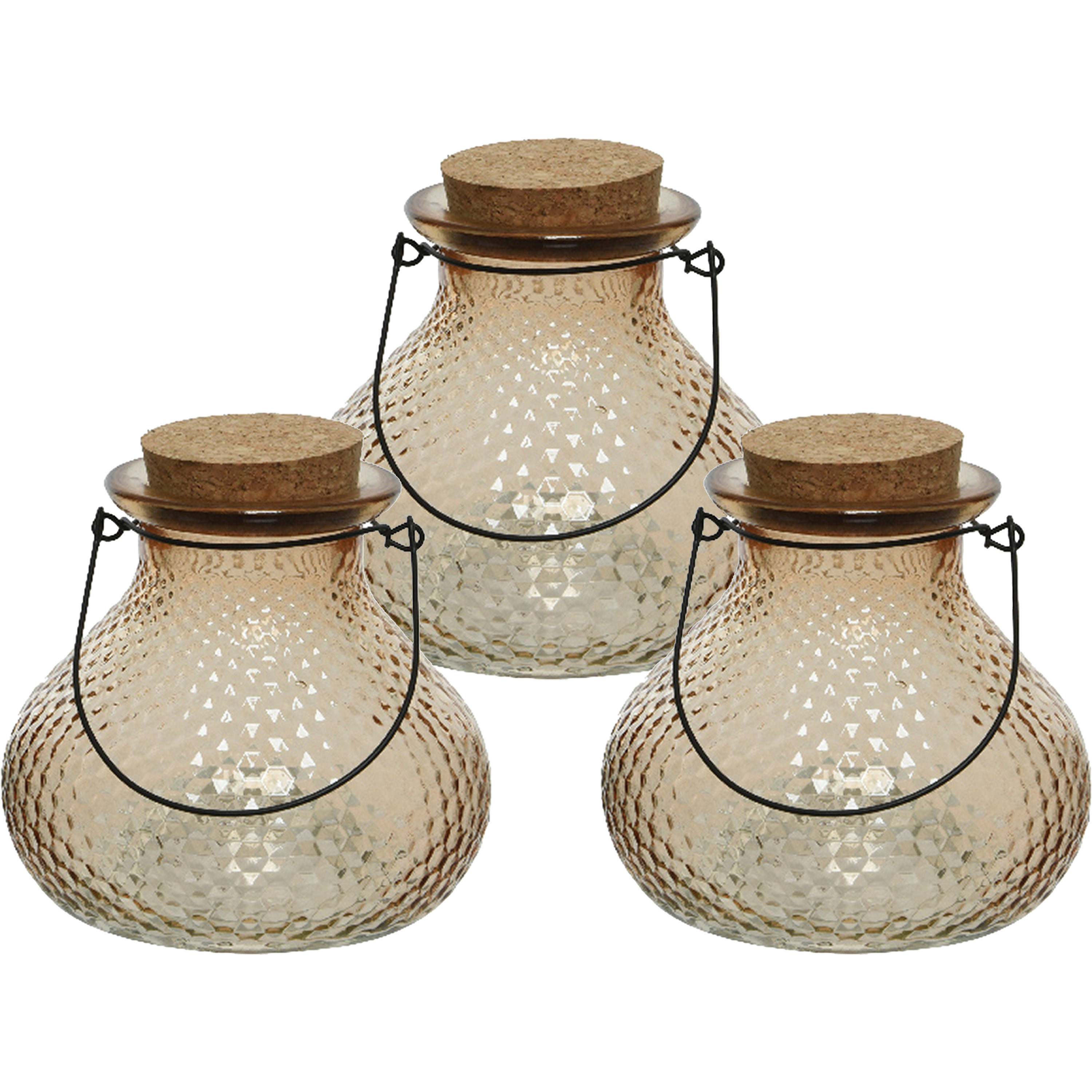 Decoris 3x wespenvanger/wespenval met hengsel - glas - lichtbruin - D14 x H13 cm -